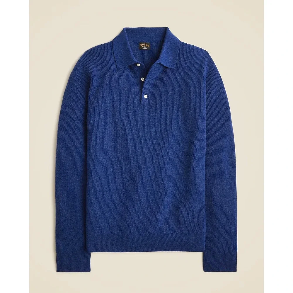 J. Crew Men's Blue Cashmere ribbed sweater-polo CM304 Large